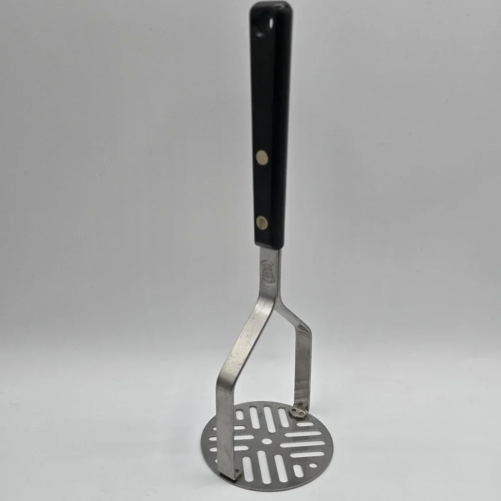 Vtg Ekco Forge Stainless Steel Vegetable Potato Masher - Black Handle